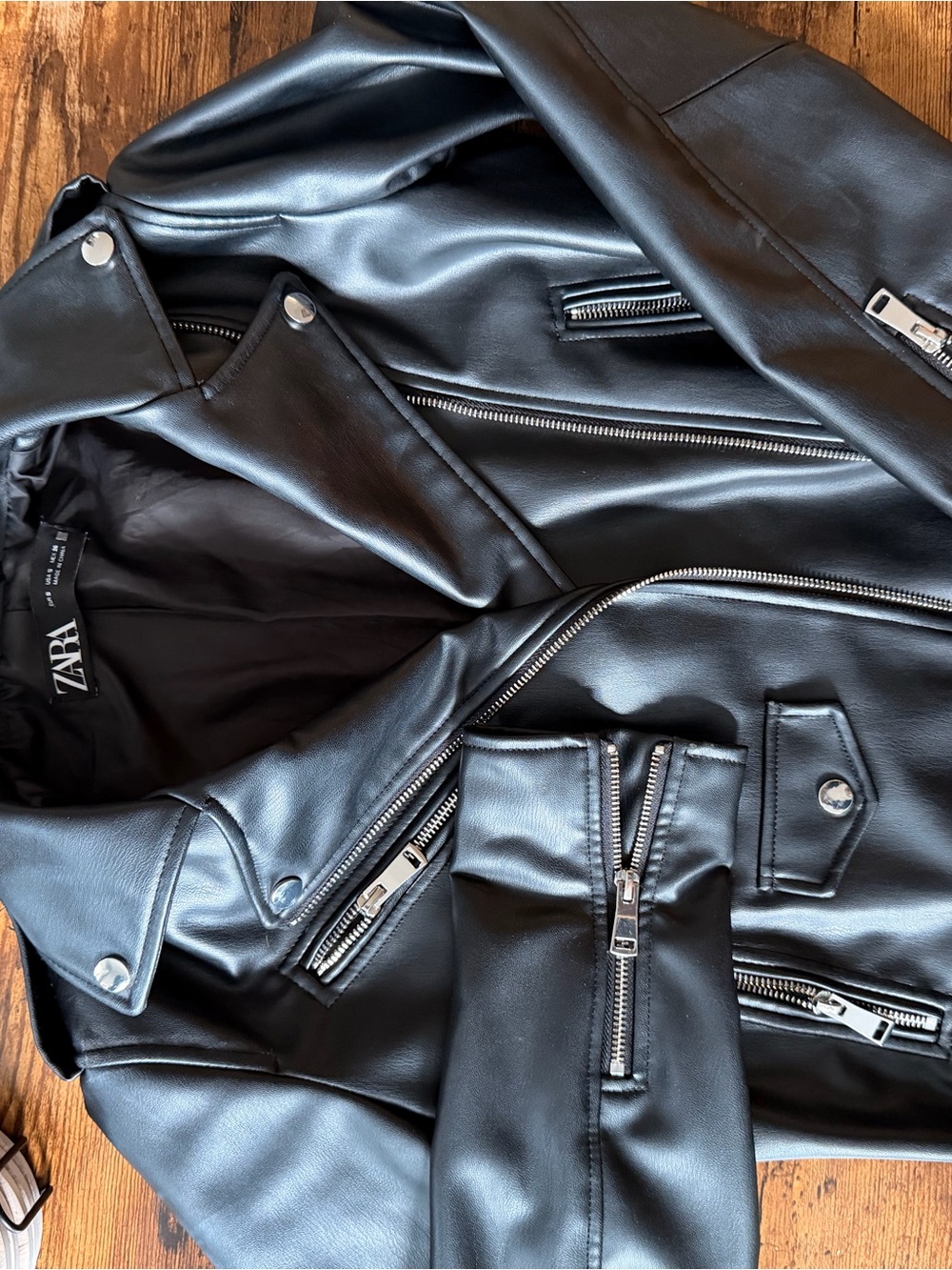 Zara Black Faux Leather Biker Jacket - Men's